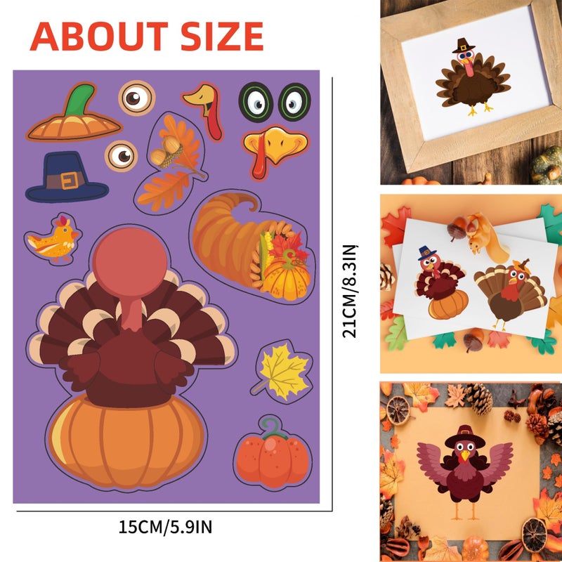 UDTAATO 36 Sheets Thanksgiving Stickers(12 Different Designs)  Thanksgiving Crafts for Kids Thanksgiving Make Your Own Turkey Stickers for Kids DIY Turkey Games Thanksgiving Fall Party Favors Supplies - Image 5